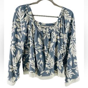 Christian Siriano NY Floral Print Linen
Blend Crochet Blouse Cottagecore M